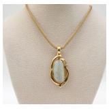 18K OPAL & DIAMOND PENDANT ON 14K CHAIN