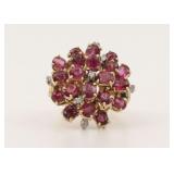 14K DIAMOND & RUBY CLUSTER RING