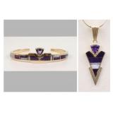 RAY TRACEY 14K NAVAJO BRACELET & PENDANT SUITE