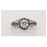 ART DECO PLATINUM, DIAMOND & SAPPHIRE RING