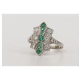 BRITISH 18K ART DECO EMERALD & DIAMOND RING
