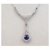 ART DECO SAPPHIRE & DIAMOND LAVALIER NECKLACE