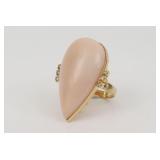 14K ANGEL SKIN CORAL & DIAMOND STATEMENT RING