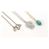 (3) 14K CABLE CHAIN DIAMOND PENDANT NECKLACES