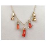 14K FIGA NECKLACE WITH 5 GOLD AMULETS