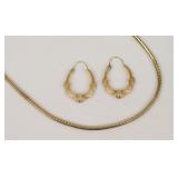 14K NECKCHAIN AND A PAIR OF EARRINGS