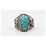 STERLING & TURQUOISE CUFF PURPORTED AS OLD PAWN