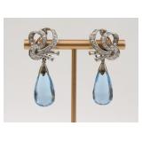 PAIR PLATINUM AQUAMARINE & DIAMOND DANGLE EARRINGS