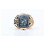 GENTS 10K INTAGLIO RING WITH ROMAN SOLDIER PROFILE