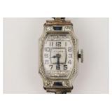LADIES ART DECO GRUEN 14K GEMSTONE CASE WATCH