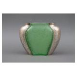 ART DECO EMERALD GREEN ACID ETCHED GLASS VASE