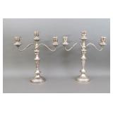 PAIR LARGE SILVERPLATED 3-LIGHT CANDELABRAS