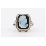 18K ART DECO BLACK & WHITE CAMEO RING