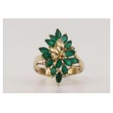 14K EMERALD CLUSTER RING