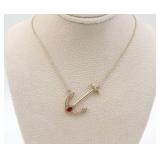 14K DIAMOND & RUBY ANCHOR PENDANT NECKLACE