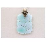 14K CHINESE CARVED JADE PENDANT ON CHAIN