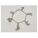 14K BAR LINK CHARM BRACELET WITH 6 PLATINUM CHARMS