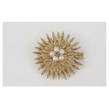 ITALIAN 18K PEARL & SAPPHIRE FLORAL BROOCH