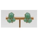 SEAMAN SCHEPPS THREE CAB JADE & DIAMOND EARRINGS