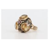14K CITRINE & GARNET DOMED RING