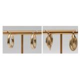 (2) PAIRS 14K HOLLOW GOLD HOOP EARRINGS