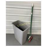 Thin Tall Trash Bin & 2 Brooms