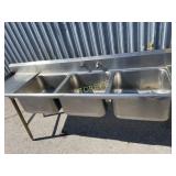 S/S Triple Well Sink w/ Right & Left Drain Board