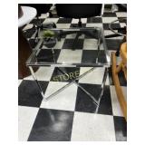 Glass Top, Chrome Side Table ~20 x 20 x 18