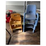 3 Blue Kids Chairs & 2 Wood Kids Chairs