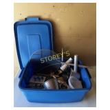 Rubbermaid Bin w/ Skimmer, Whisks, Scrapers,