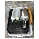 Bus Bin w/Serving Trays, Cutting Boards, 2 Lg.