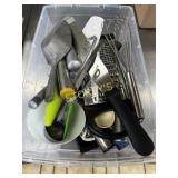 Bin w/ Asst Utensils; Grater, Scoops, Etc.