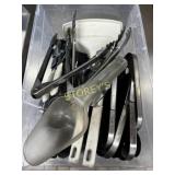 Bin w/ Asst Utensils; Can Opener, Scoops, Tongs,
