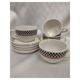 Set of 4 Checker Flag Cup & Saucer set