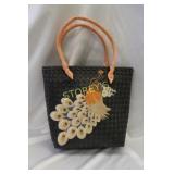Black Wicker Handbag w/Peacock