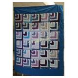 Hand Quilted Blue 3D Blocks Quilt ~56 x 72