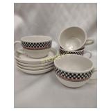 Set of 4 Checker Flag Cup & Saucer set