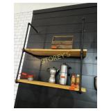 2 Tier Wood & Metal Pipe Wall Shelf ~40 x 13 x 40