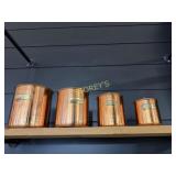 4 Copper Tins; Sugar, Flour, Sugar Tea