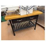4' x 30' Butcher Block Work Table w/ 2 Drawers