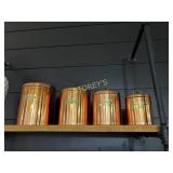 4 Copper Tins; Sugar, Flour, Sugar Tea