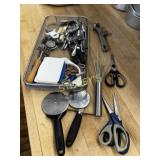 Bin w/ Cutlery, Cutters, Scissors, Scrapers, Etc.