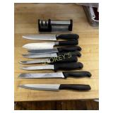 8 Chef Knives & Sharpener w/ Bin