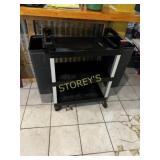 Rubbermaid 3 Tier Black Bus Cart w/ Side Tras Bins