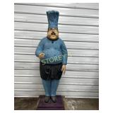 Blue Fiberglass Chef statue ~33"x22"x86"