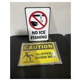 Caution & No Ice Fishing Signs