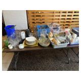 Table Lot of Asst Dishes, Bins, Etc.