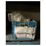 Milk Crate w/ Qty of Dinner Knives