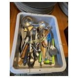 Bus Bin w/ Asst Utensils; Ladles, Knives, Slicer,