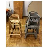 2 Rubbermaid High Chairs & 2 Wood High Chairs